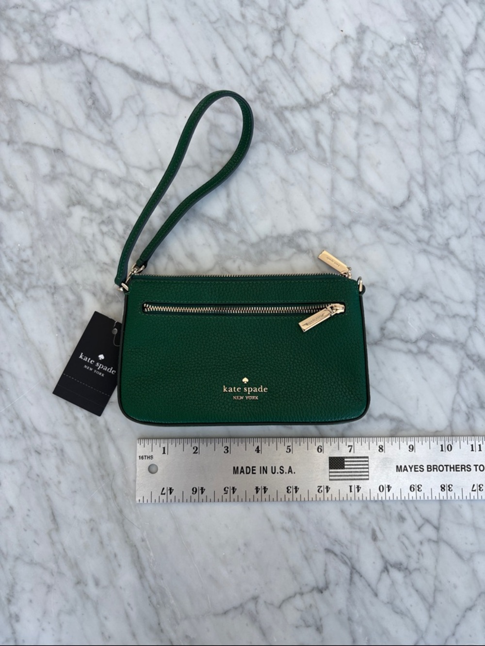 kate spade Emerald Green Leather Wristlet with Gold Hardware